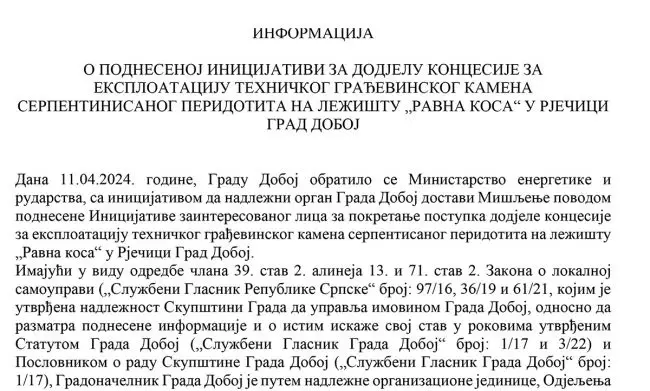 FOTO: Dobojski Info | Rasprava o kontroverznoj inicijativi za dodjelu koncesije za eksploataciju tehničkog građevinskog kamena