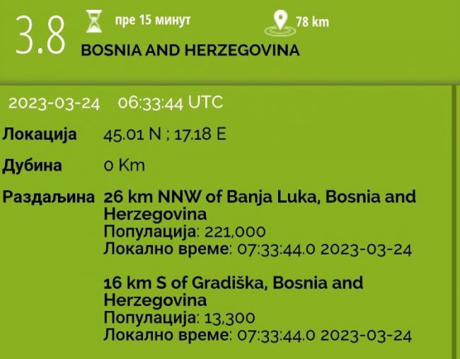 FOTO: Dobojski Info | Zemljotres kod Banjaluke
