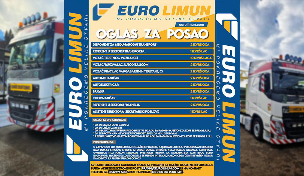 OGLAS ZA POSAO: EURO LIMUN zapošljava radnike u više sektora