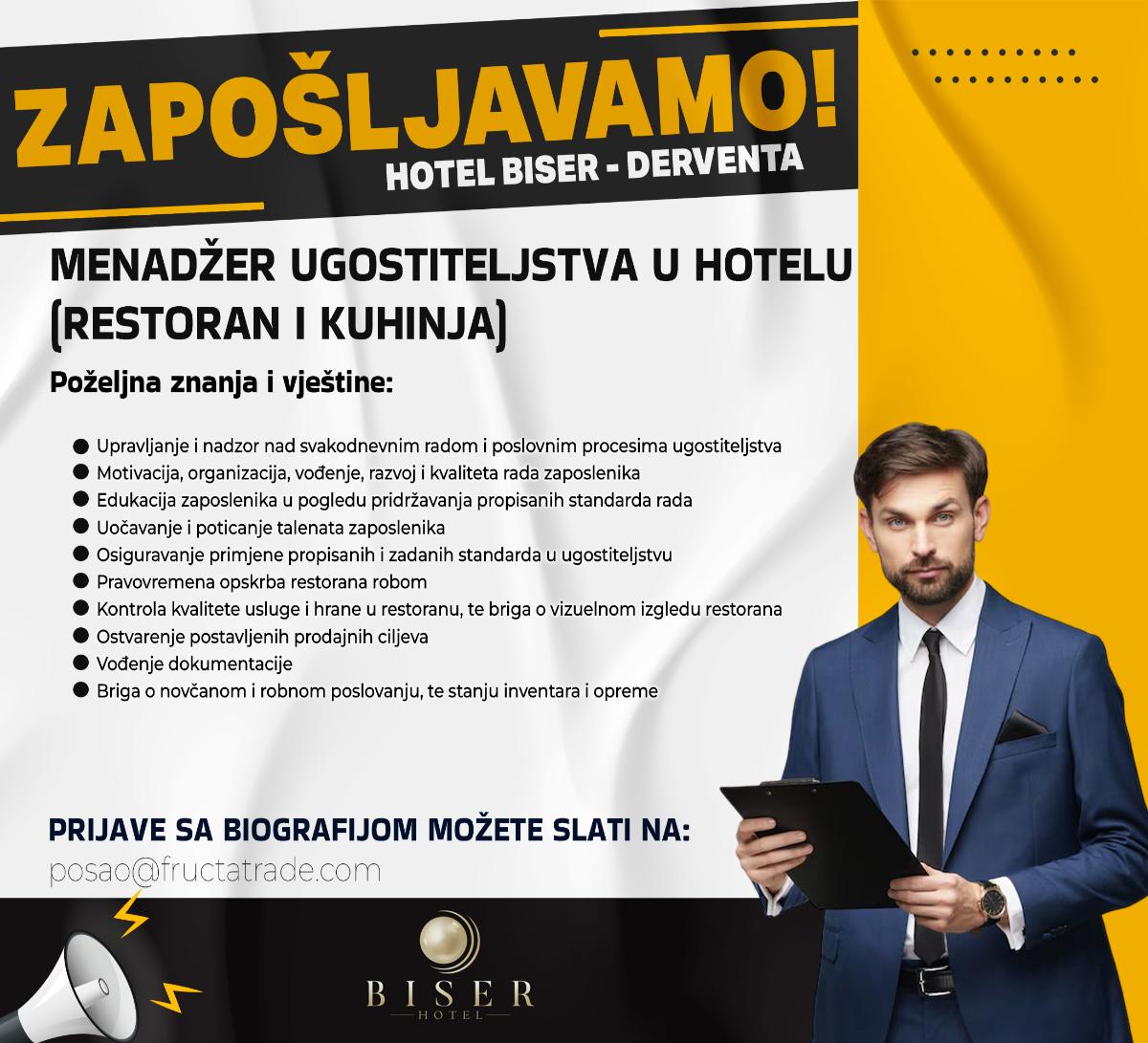Menadžer ugostiteljstva u hotelu restoran i kuhinja