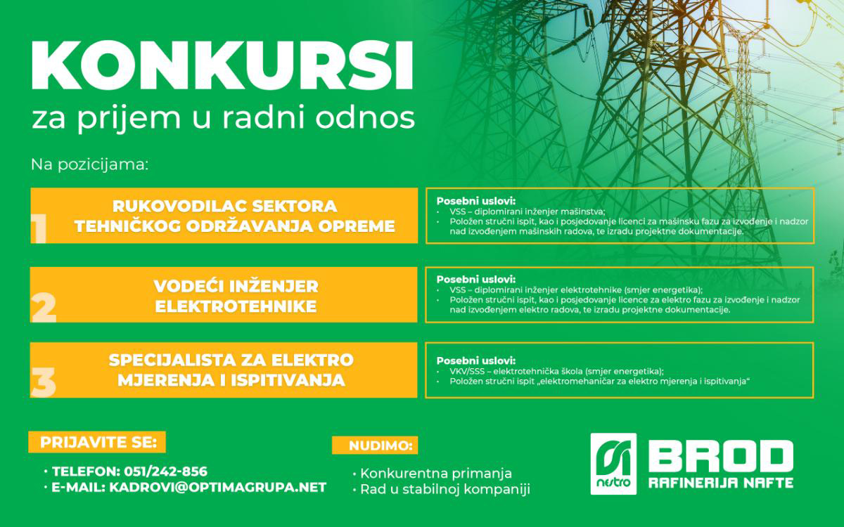 OGLAS ZA POSAO: Rafinerija nafte Brod zapošljava radnike na tri pozicije