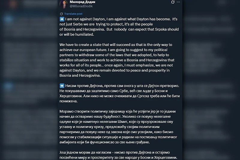 Dodikove dvije poruke – jedna za međunarodnu, druga za domaću publiku