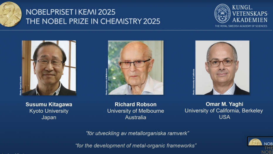 Nobelova nagrada za hemiju 2025: Kitagava, Robson i Jagi nagrađeni za revolucionarne metal-organske okvire