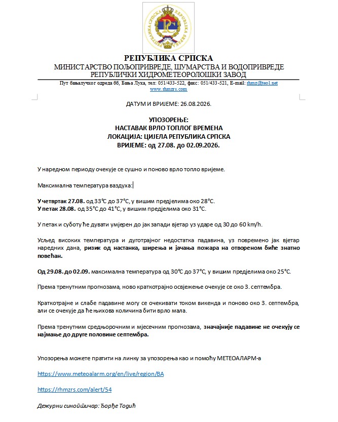 RHMZ upozorenje