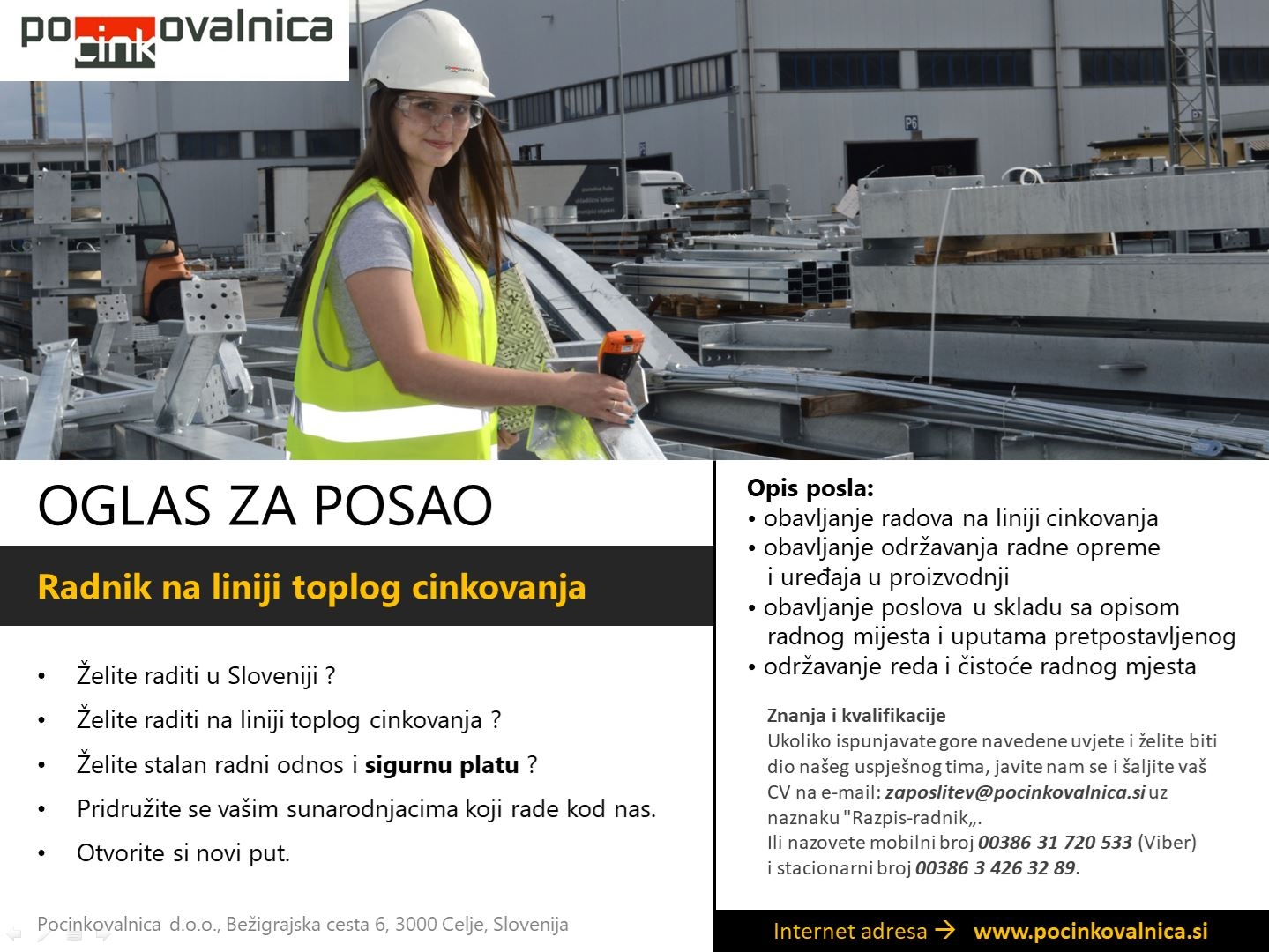OGLAS ZA POSAO U SLOVENIJI: Radnik na liniji toplog cinkovanja
