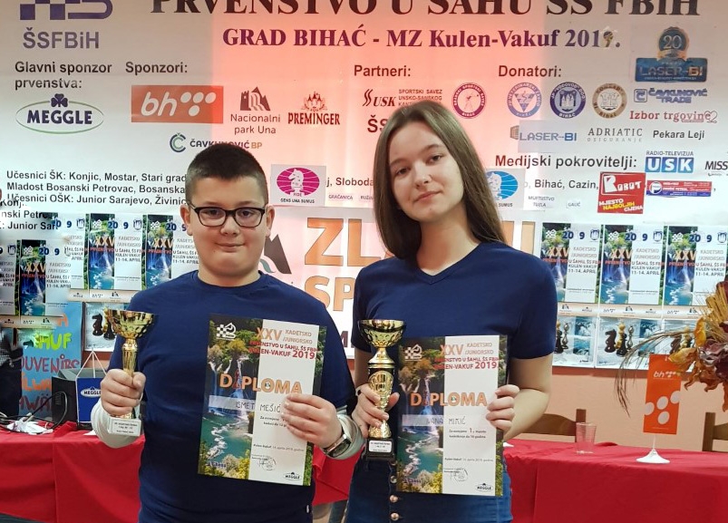 DOBOJ ISTOK: Ivana Mikić i Ismet Mešić kadetski prvaci FBiH u šahu
