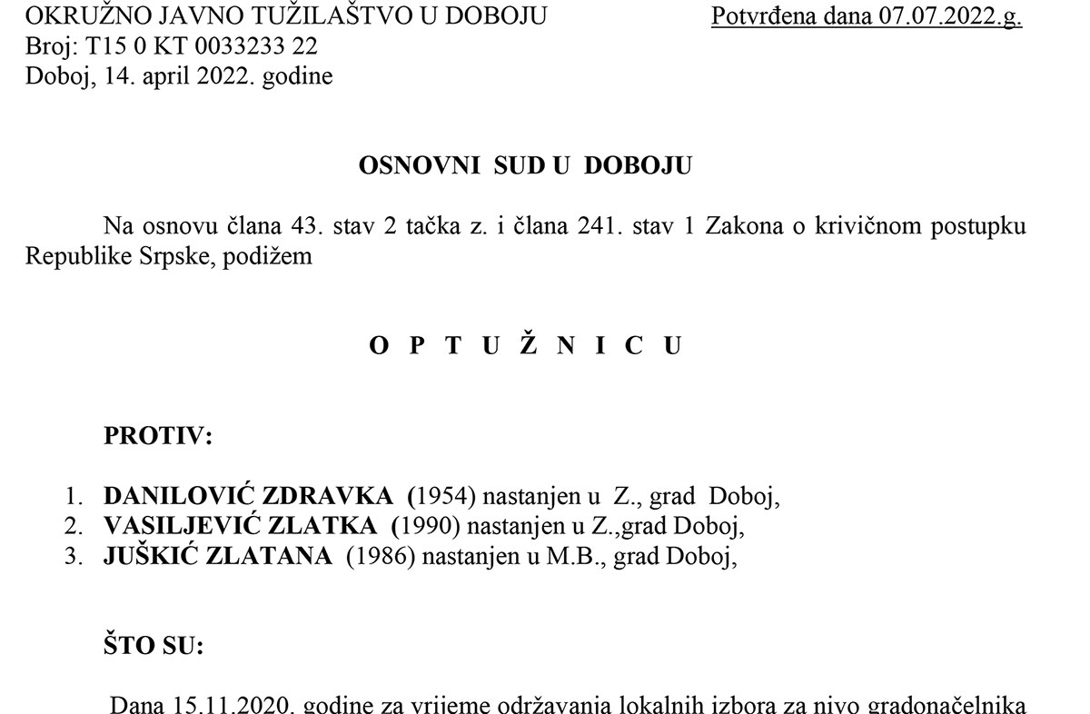 PONIŠTENI IZBORI 2020: Potvrđena optužnica protiv tri člana biračkog odbora zbog izborne prevare - Zarječa