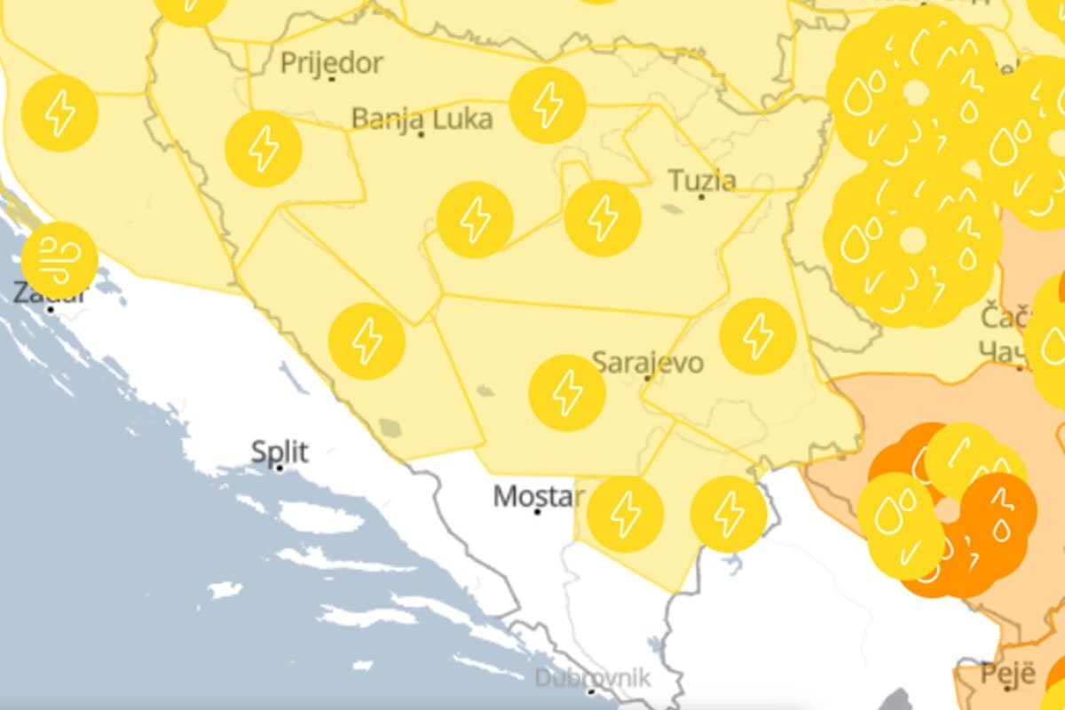 METEOALARM: Žuto upozorenje za veći dio BiH