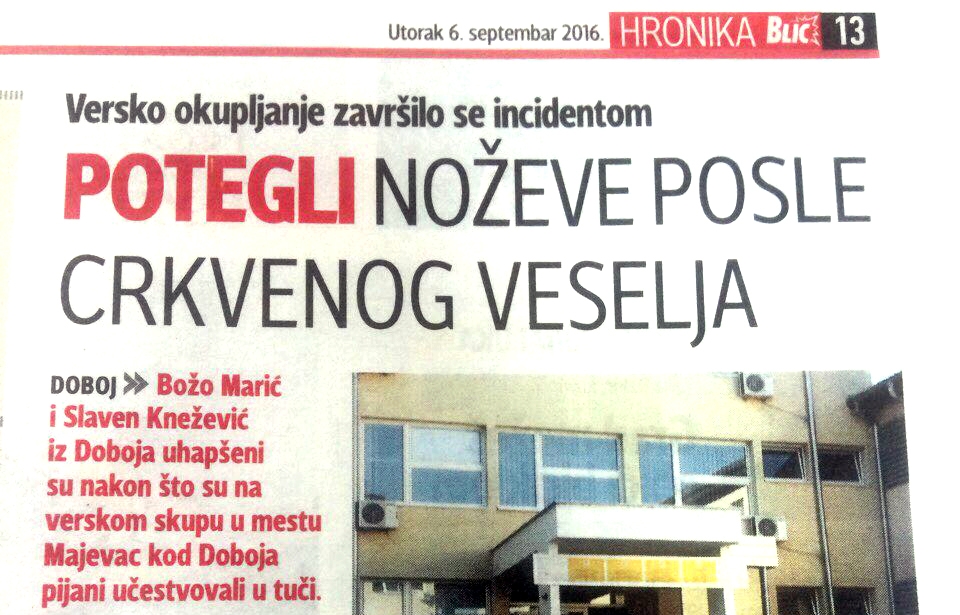 VERSKO OKUPLJANJE ZAVRŠILO SE INCIDENTOM Potegli noževe posle crkvenog veselja