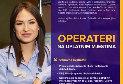 OGLAS ZA POSAO: Kompanija Mozzart traži radnika/cu za rad u kladionici
