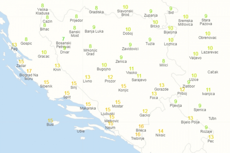 VRIJEME: Danas oblačno, temperatura do 21 stepen