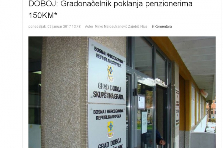 DOBOJ: Penzioneri pohrlili po nepostojeći poklon