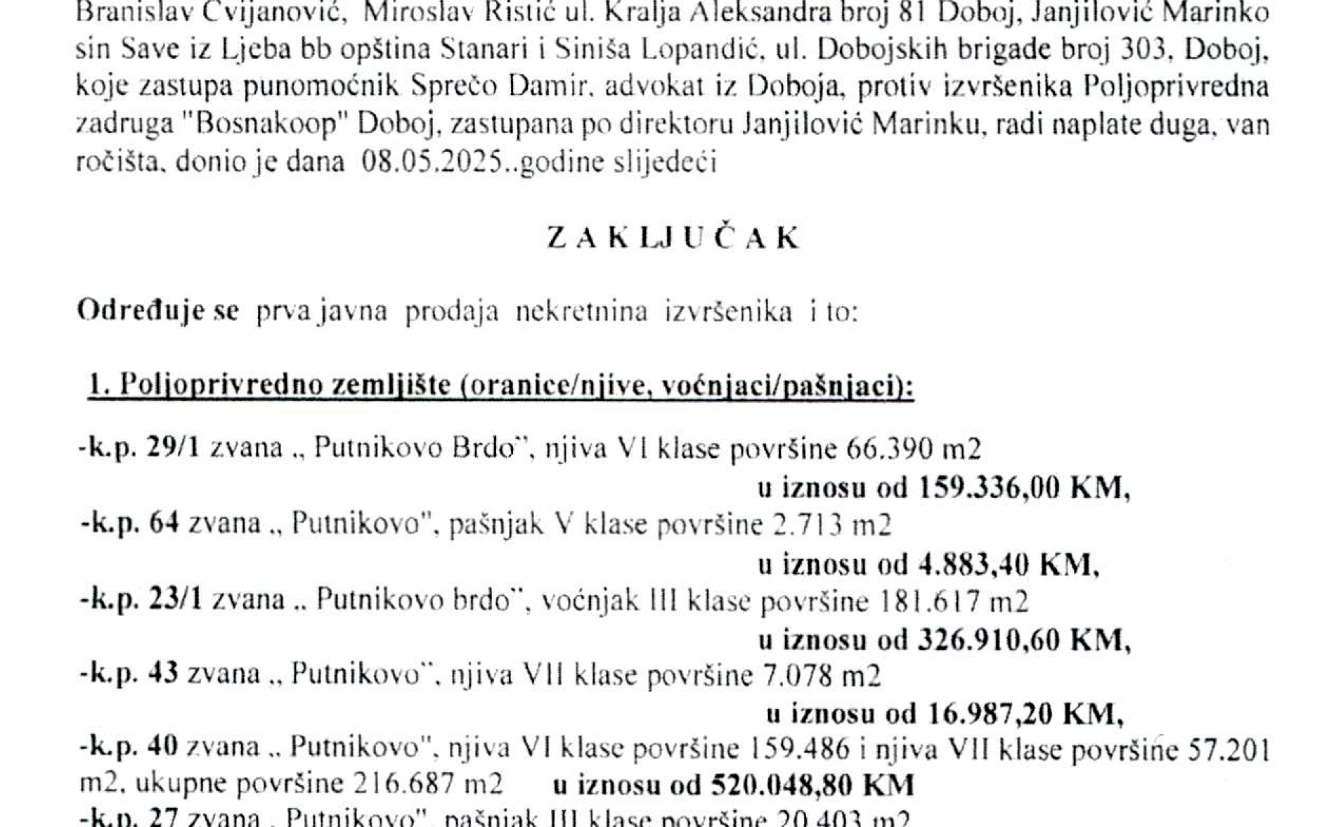 JAVNA PRODAJA ZEMLJIŠTA BOSNAKOOP-a: Prvo ročište zakazano za 18. jun, u ponudi 31 parcela