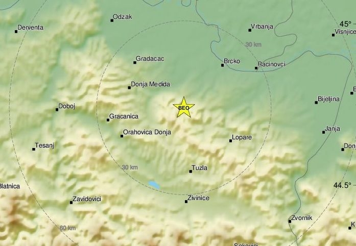 EPICENTAR KOD TUZLE Slabiji zemljotres osjetio se u gradu