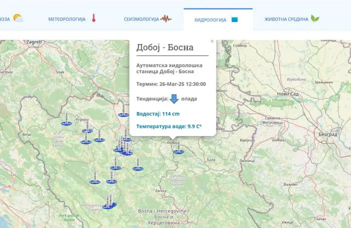 FOTO: Dobojski Info | DOBOJ: Opada nivo rijeke Bosne